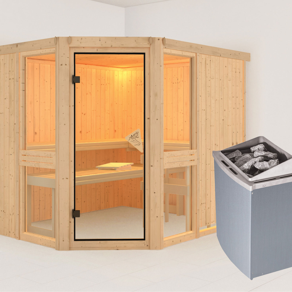 Sauna Karibu Amelia 3, 9 kW cmd intégrée, sans corniche