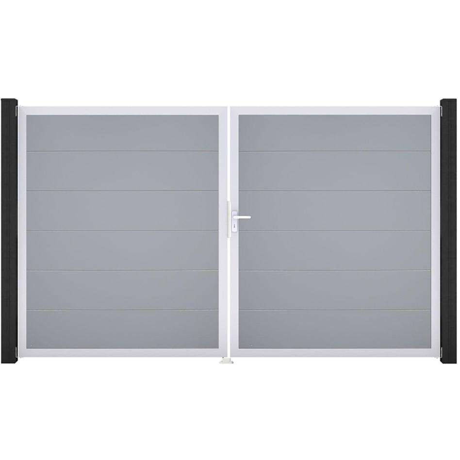 GroJa Doppeltor BasicLine PVC-Steckzaun Silbergrau , DIN Rechts, Silber EV1