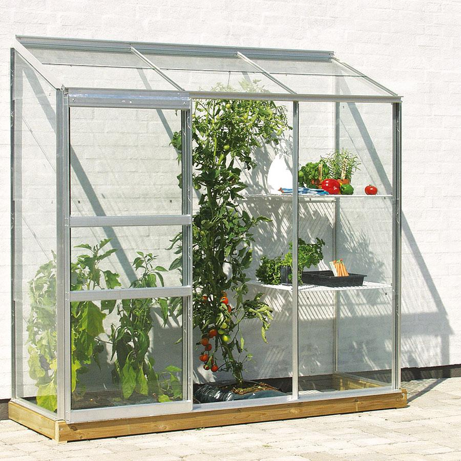 Vitavia Anlehngewächshaus Styx Tomatenhaus Silber, 3 mm, 69x193x182 cm (LxBxH),ESG (Einscheibensicherheitsglas, kristallklar)