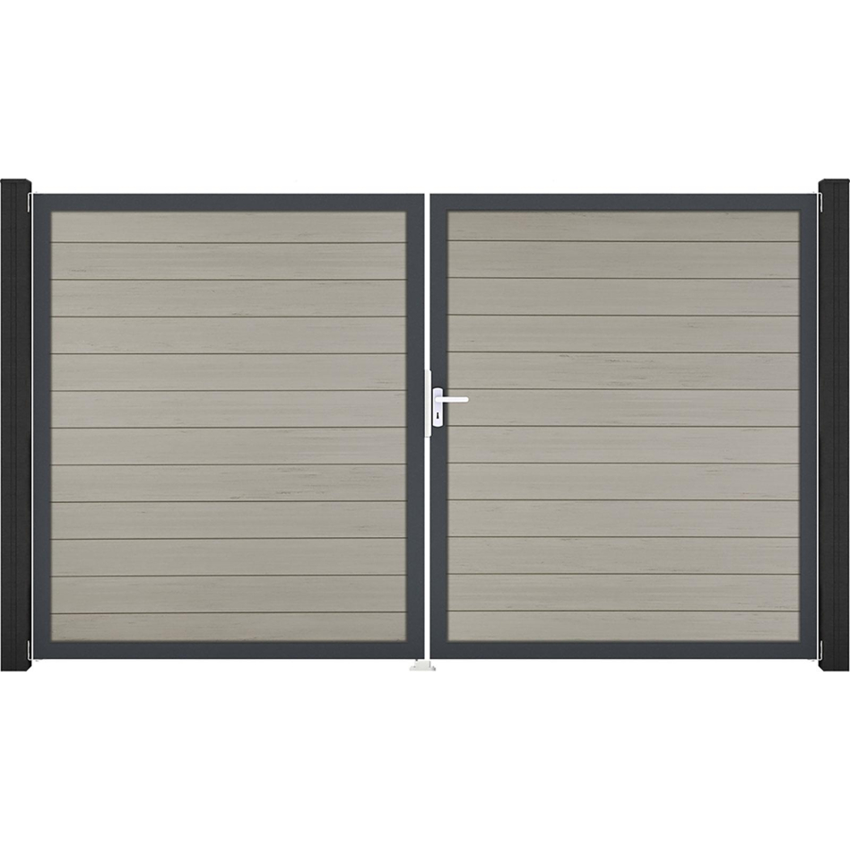 GroJa Doppeltor Solid Steckzaun Bi-Color Sand, DIN Rechts, Anthrazit DB 703