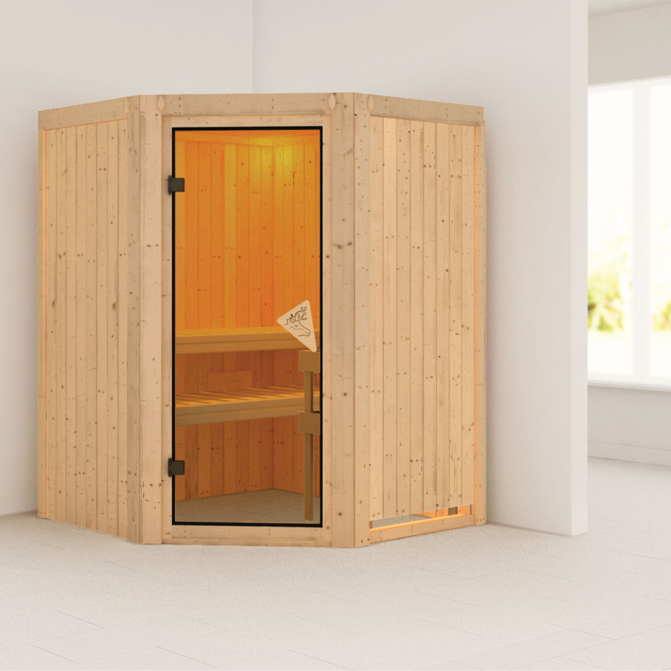 Karibu Sauna Nanja, sans poêle, bronzé,Porte tout verre,sans corniche