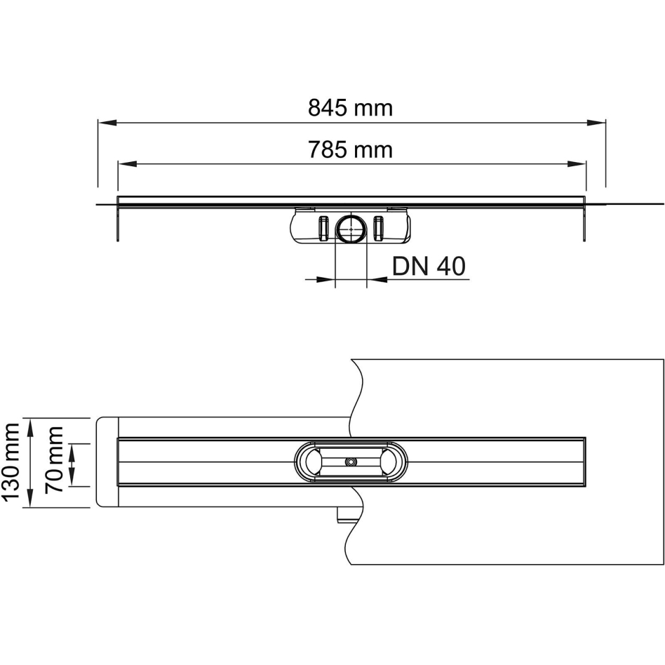Caniveau de siphon ACO ShowerDrain C drainge de douche à l'italiènne, 57-128 mm, 785 mm,ohne Aufkantung