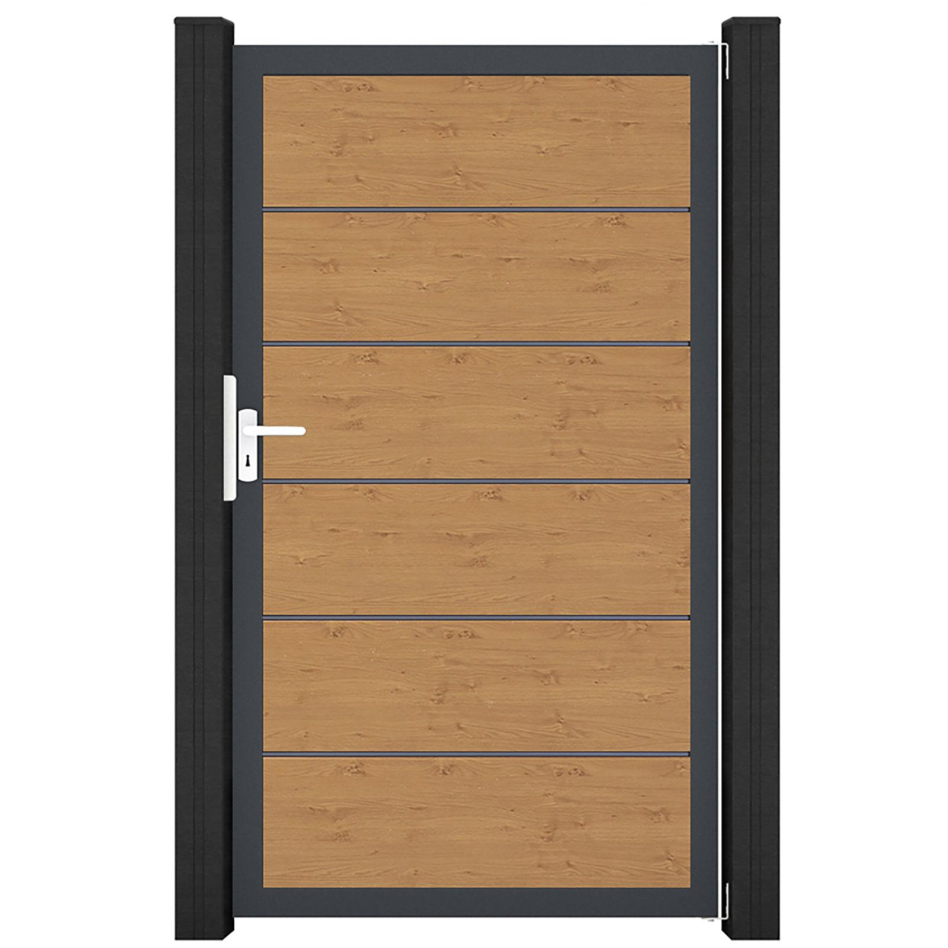 GroJa Einzeltor BasicLine Premium PVC-Steckzaun Asteiche Natur , Anthrazit DB 703