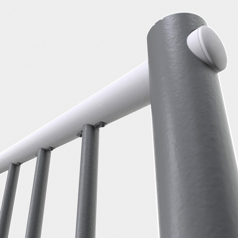 Minka balustrade grise avec barres verticales et main courante bois droit, weiß gebeizt & lackiert, Hêtre