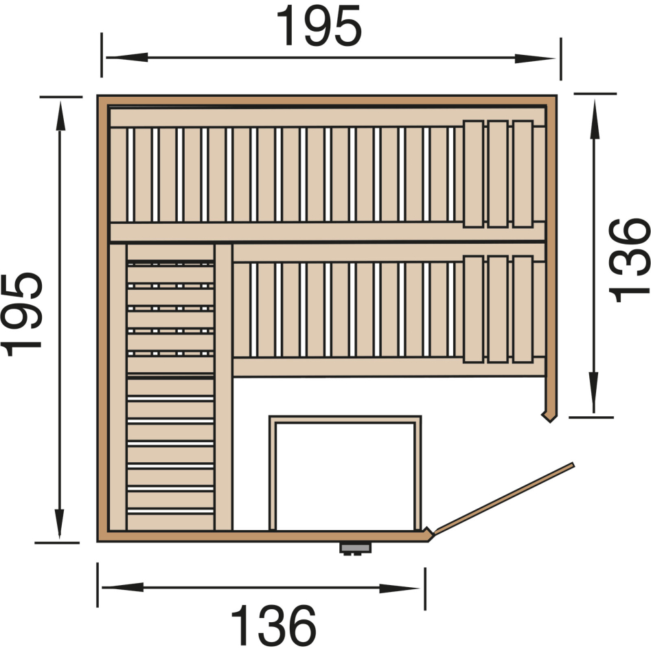 weka Designsauna Ecksauna KEMI Fichte, Glastür, 195x195 cm