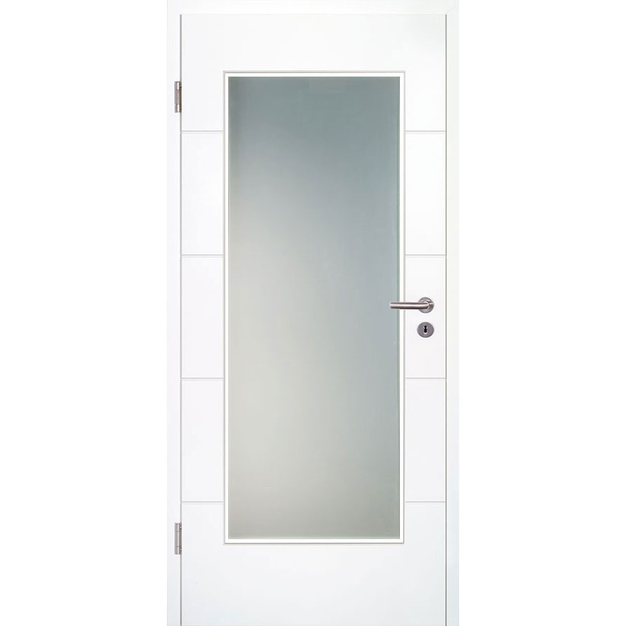 Kilsgaard Zimmertür mit Glas weiß Typ 17/14 F-W LA lackiert Zimmertür hell ähnlich RAL 9010, DIN Links, 610x2110 mm,Satinato (ESG)
