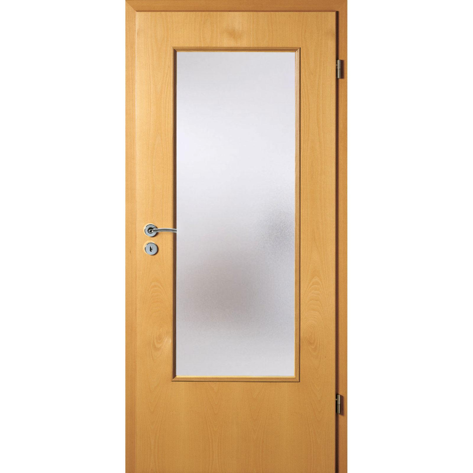 Kilsgaard Zimmertür mit Lichtausschnitt/Glas Buche Lamikor Typ 43/LA Rundkante, DIN Rechts, 735x2110 mm,Chinchilla (ESG)