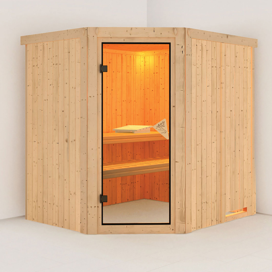 Sauna Karibu Lilja, sans poêle, bronzé,Porte tout verre,sans corniche
