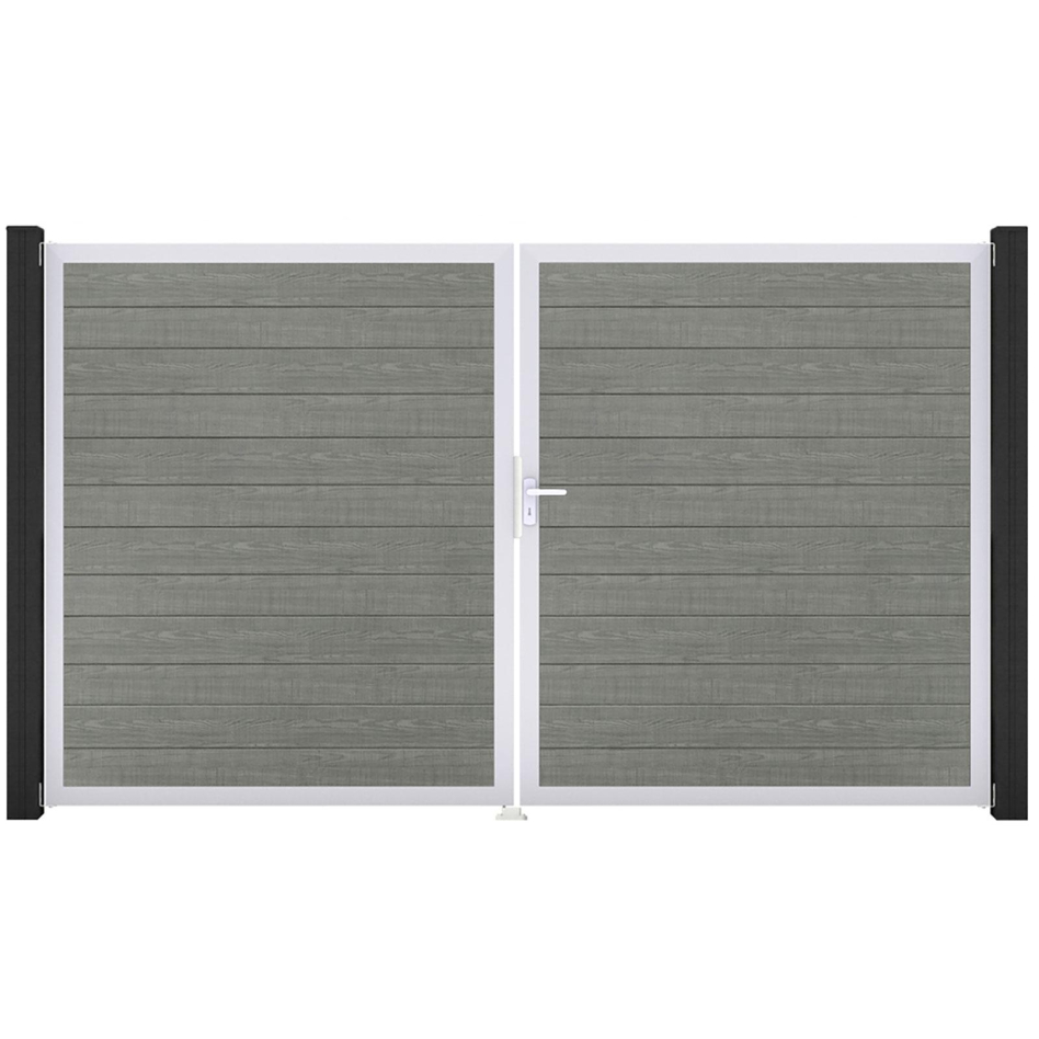 GroJa Doppeltor BasicLine schmal PVC-Steckzaun Grey Ash Cut , DIN Rechts, Silber EV1
