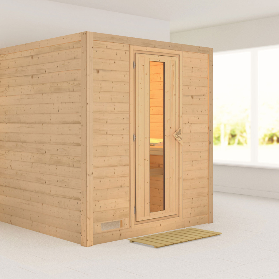 Karibu Sauna Mojave, sans poêle, Porte en bois avec vitrage isolant,sans corniche,vitrage claire