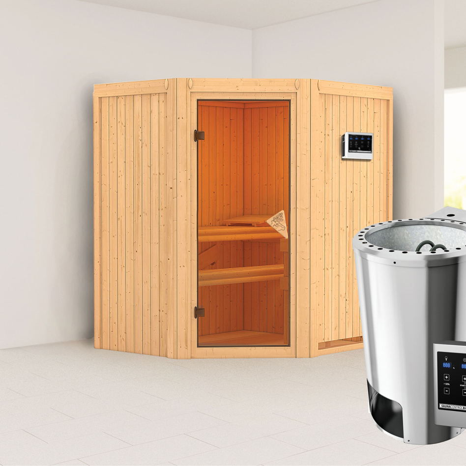 Karibu Sauna Tonja, Easy Bio 3,6 kW Ofen, bronzé,Porte tout verre,sans corniche