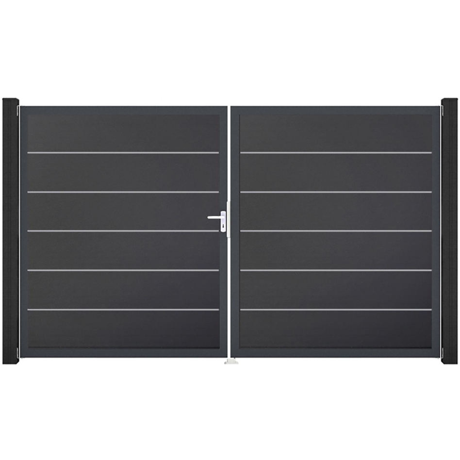 GroJa Doppeltor BasicLine Premium PVC-Steckzaun Anthrazit , DIN Links, Anthrazit DB 703