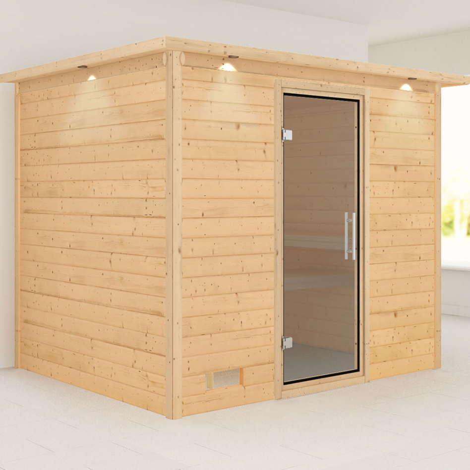Karibu Sauna Sonara, sans poêle, avec costière de toiture,graphit,Porte tout verre