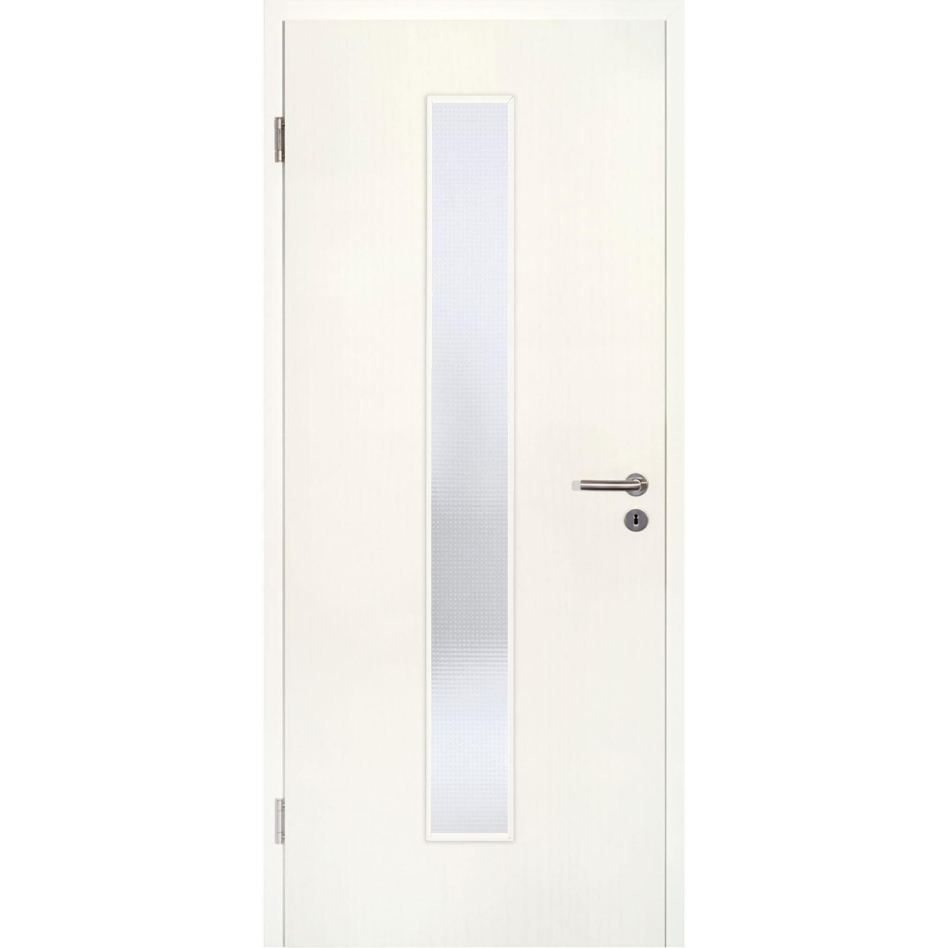 Kilsgaard Zimmertür mit Lichtausschnitt/Glas schmal mittig Esche weiß Lamikor Typ 43/LA05 Rundkante, DIN Links, 735x2110 mm,Mastercarré (ESG)