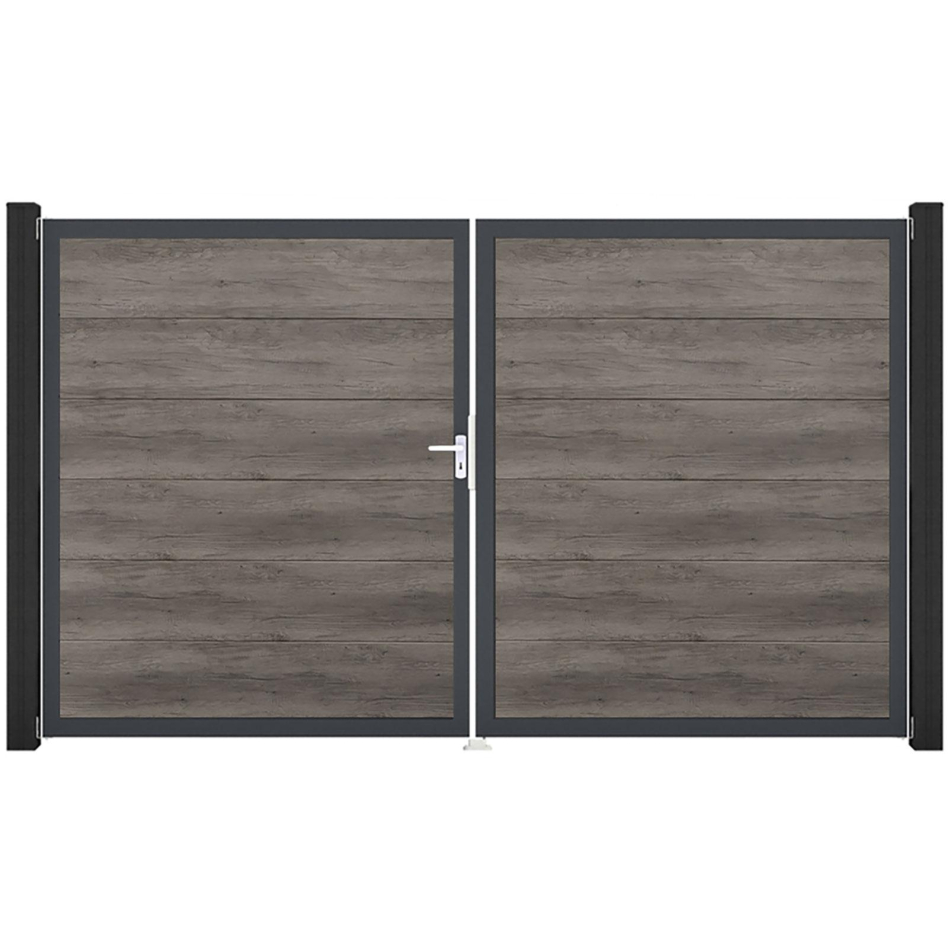 GroJa Doppeltor BasicLine PVC-Steckzaun Monument Oak , DIN Links, Anthrazit DB 703