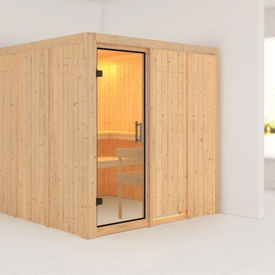 Karibu Sauna Rodin, sans poêle, Porte tout verre,sans corniche,vitrage claire