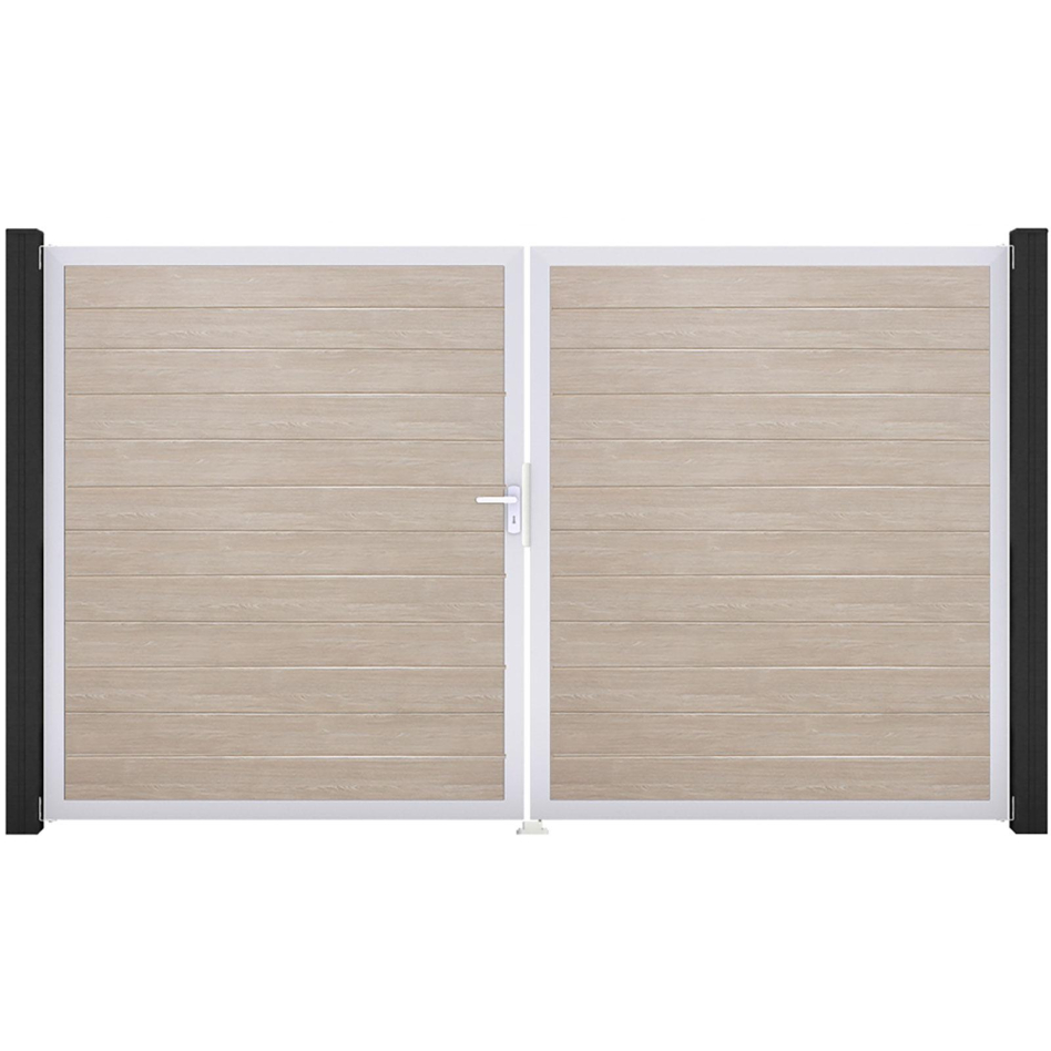 GroJa Doppeltor BasicLine schmal PVC-Steckzaun Sheffield Oak , DIN Links, Silber EV1