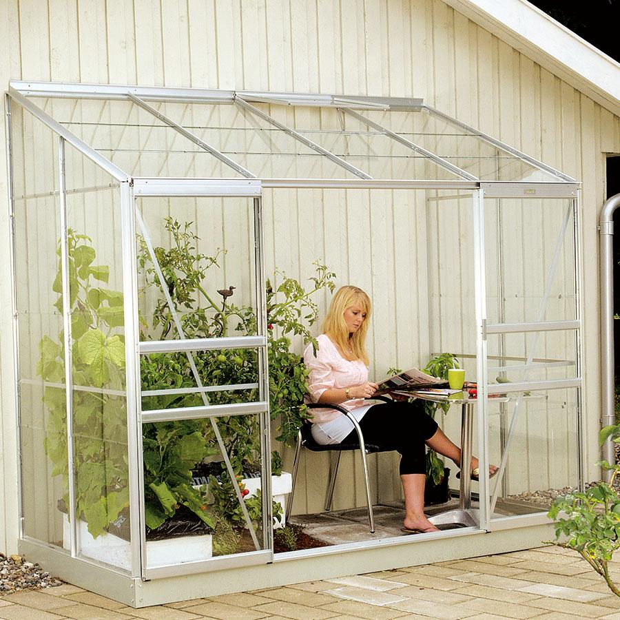 Vitavia Anlehngewächshaus Styx Tomatenhaus Silber, 3 mm, 132x255x182 cm (LxBxH),ESG (Einscheibensicherheitsglas, kristallklar)
