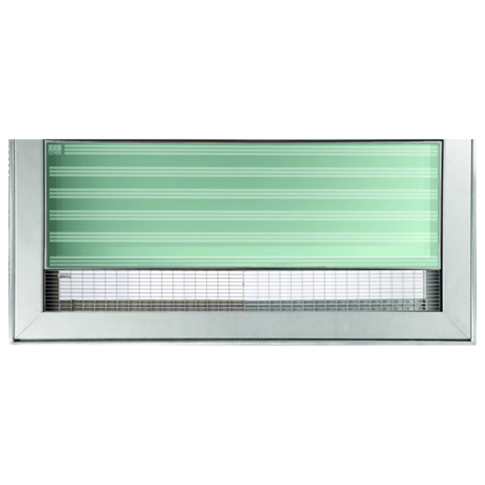 Couvercle design ACO Vario en partie vitrée avec caillebotis à mailles, 1250x600 mm, argenté,côté mur