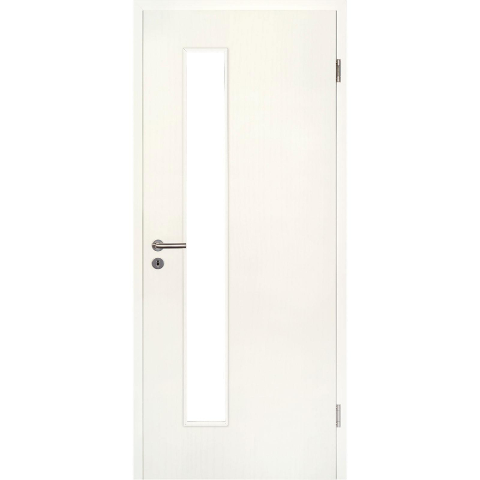 Kilsgaard Zimmertür mit Lichtausschnitt schmal schloßseitig Esche weiß Lamikor Typ 43/LA S-05 Rundkante, DIN Rechts, 860x1985 mm