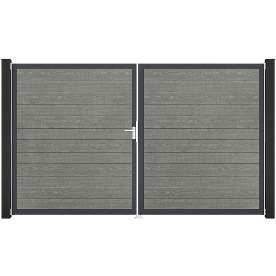 GroJa Doppeltor BasicLine schmal PVC-Steckzaun Grey Ash Cut , DIN Links, Anthrazit DB 703