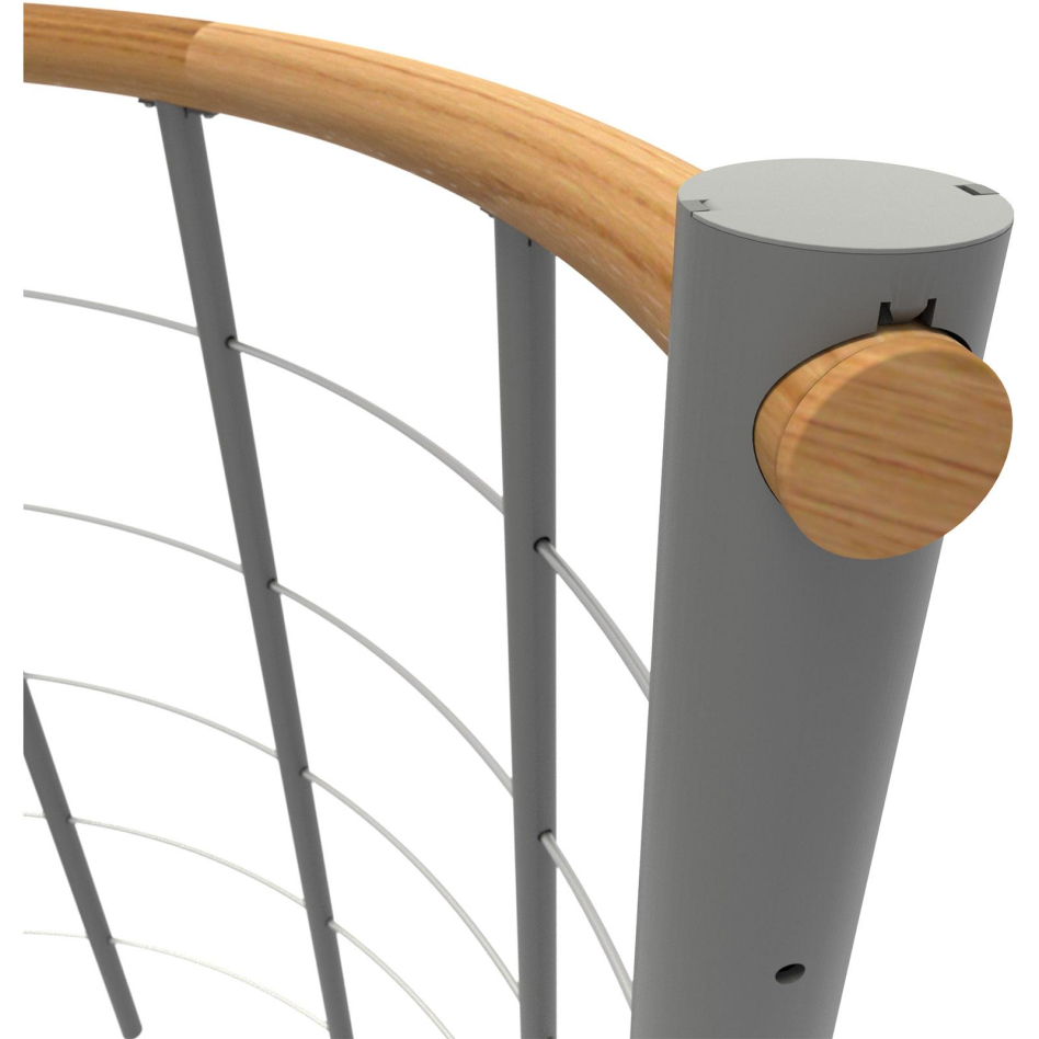 Minka balustrade grise avec câbles et main courante bois massif rond, 140 cm, Chêne,laqué