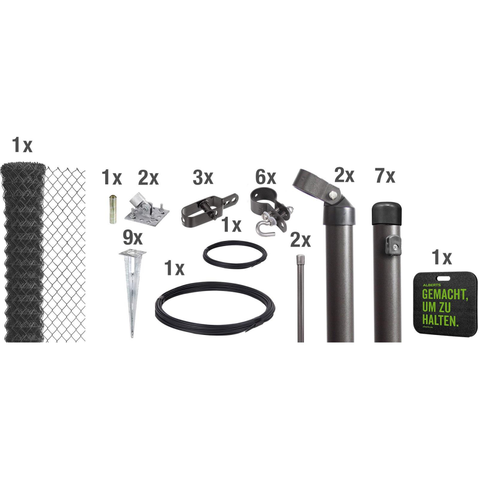 Alberts Maschendrahtzaun Set anthrazit-metallic, 150 cm, 15 m,Aufschrauben