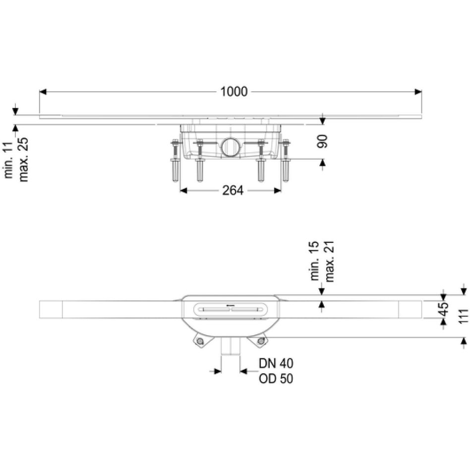 KESSEL Caniveau de douche Linearis Infinity 90 DN 50 inox brossé, 1000 mm
