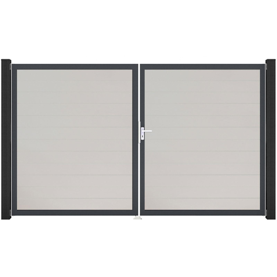 GroJa Doppeltor BasicLine schmal PVC-Steckzaun Weiß , DIN Rechts, Anthrazit DB 703