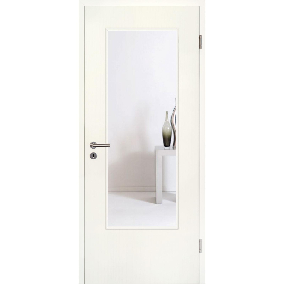 Kilsgaard Zimmertür mit Lichtausschnitt/Glas Esche weiß Lamikor Typ 43/LA Rundkante, DIN Rechts, 860x1985 mm,Klarglas (ESG)