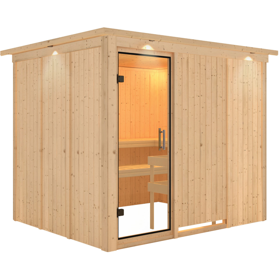 Karibu Sauna Gobin, sans poêle, avec costière de toiture,Porte tout verre,vitrage claire