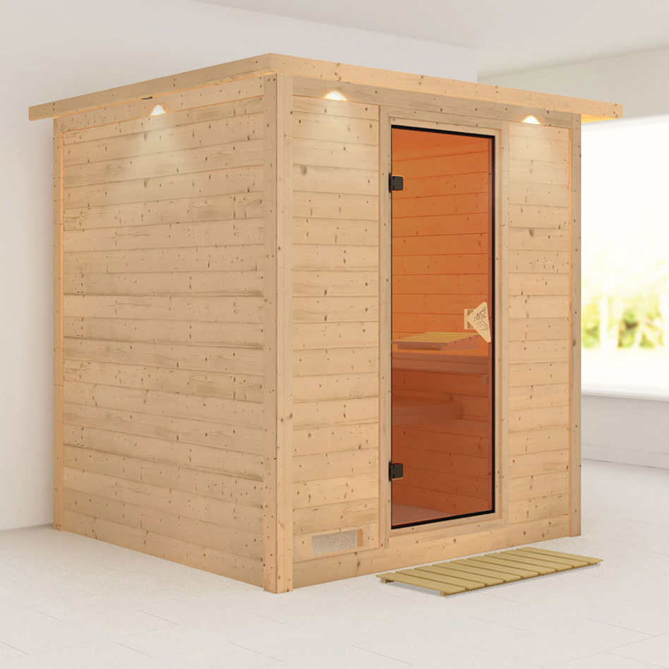 Karibu Sauna Mojave, sans poêle, avec costière de toiture,bronzé,Porte tout verre