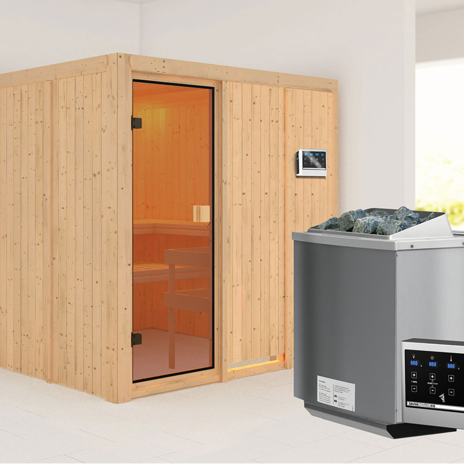 Sauna Karibu Woodfeeling Oulu, 9 kW cmd ext. Easy Bio