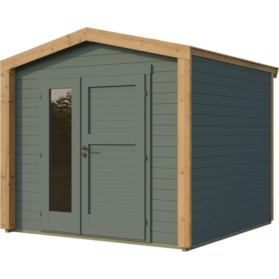 weka Gartenhaus Killarney Graugrün-Eiche hell lasiert, Ja, 350x300 cm,links Vollglas, rechts Holzfüllung