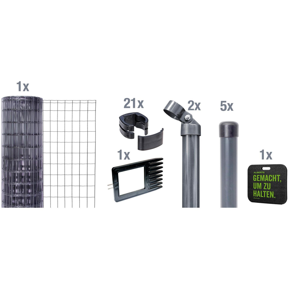 Alberts Schweißgitterzaun Set Fix-Clip Pro® anthrazit-metallic, 102 cm, 10 m,Einbetonieren