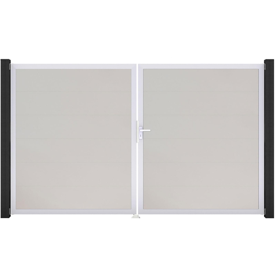 GroJa Doppeltor BasicLine PVC-Steckzaun Weiß , DIN Rechts, Silber EV1