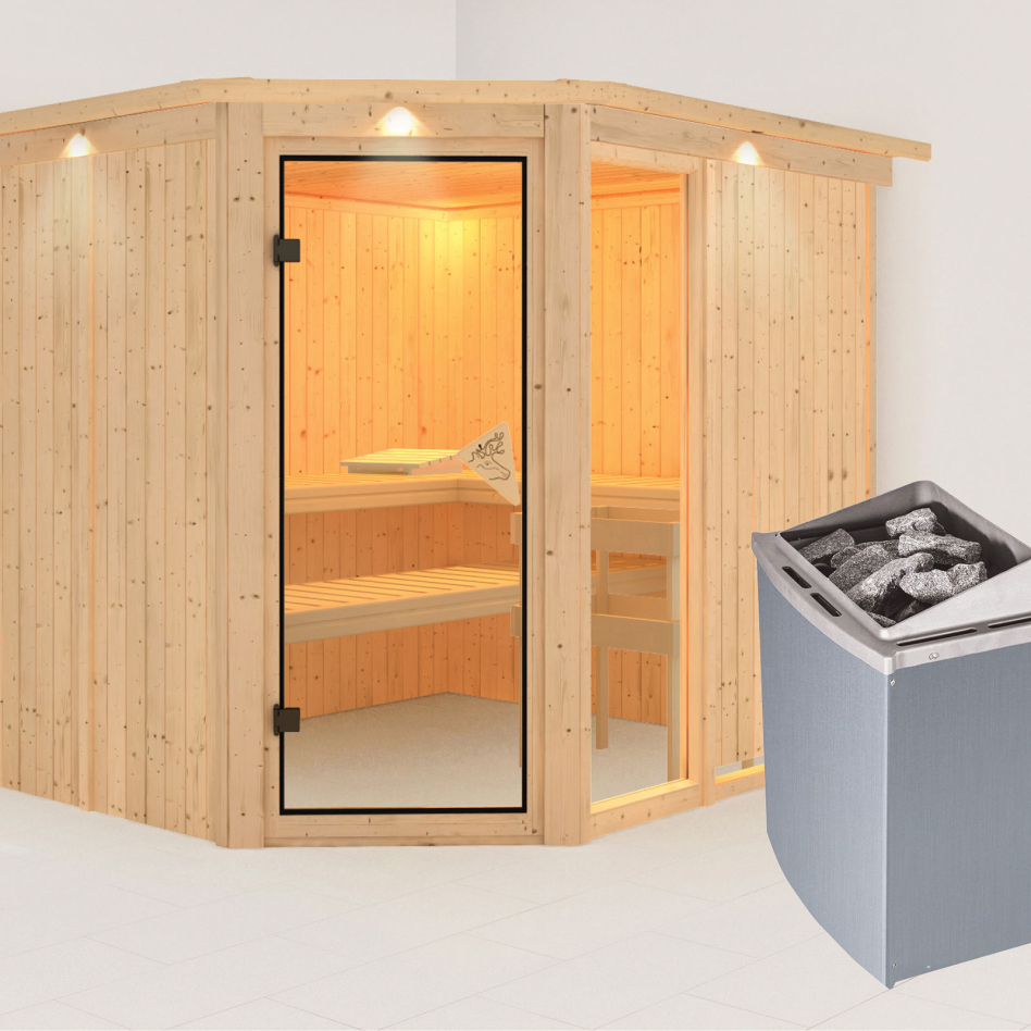Karibu Sauna Fiona 3, 9 kW cmd intégrée, avec costière de toiture