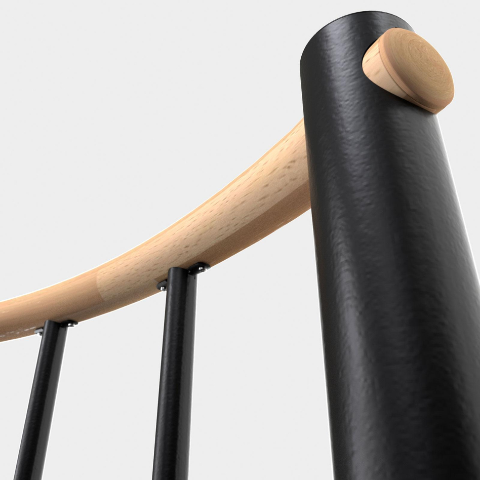 Minka balustrade noire avec barres verticales et main courant bois massif rond, 120 cm, Hêtre,laqué