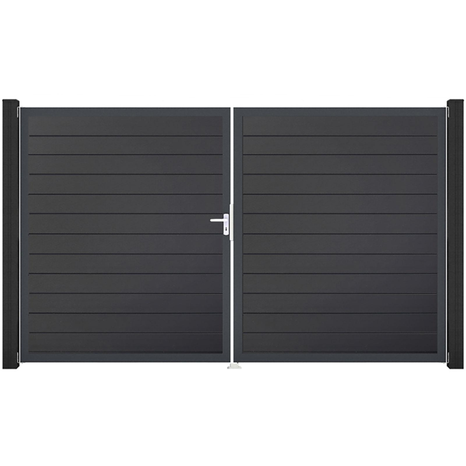 GroJa Doppeltor BasicLine schmal PVC-Steckzaun Anthrazit , DIN Links, Anthrazit DB 703