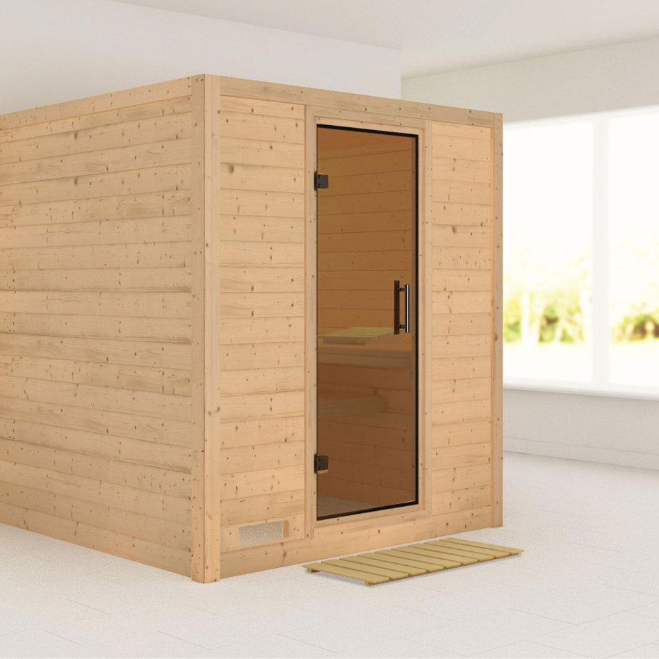 Karibu Sauna Mojave, sans poêle, graphit,Porte tout verre,sans corniche