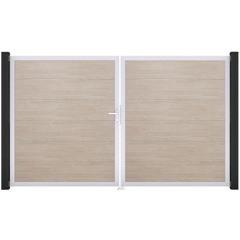 GroJa Doppeltor BasicLine PVC-Steckzaun Sheffield Oak , DIN Links, Silber EV1