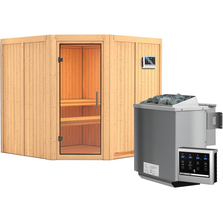 Karibu Sauna Jarin, 9 kW cmd ext. Easy Bio, Porte tout verre,sans corniche,vitrage claire