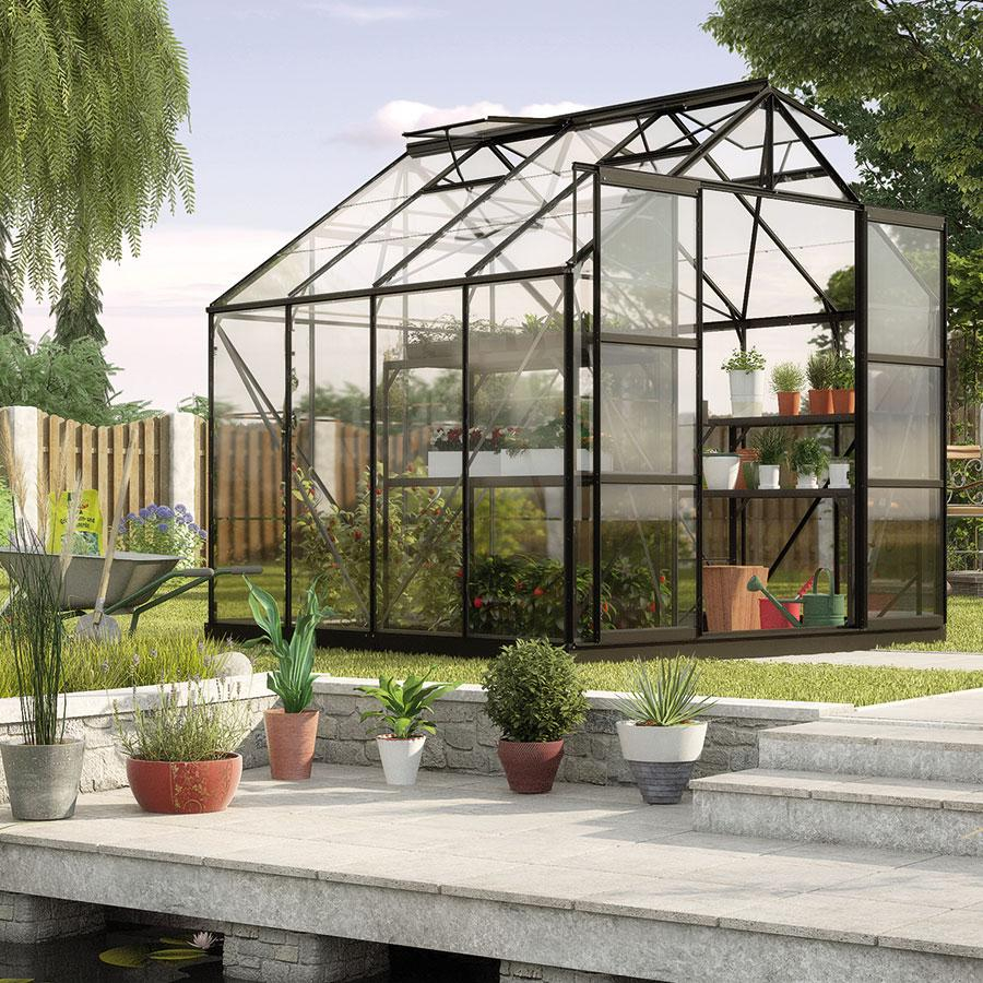 Vitavia Gewächshaus Uranus Tomatenhaus Schwarz, 3 mm, 258x257x248 cm (LxBxH),ESG (Einscheibensicherheitsglas, kristallklar)