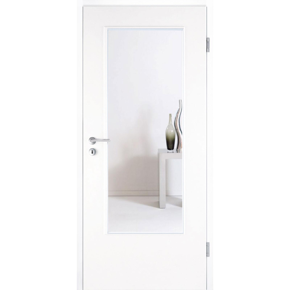 Kilsgaard Zimmertür mit Lichtausschnitt/Glas Weiß lackiert Lamikor Typ 43/LA Rundkante, DIN Rechts, 860x2110 mm,Klarglas (ESG)