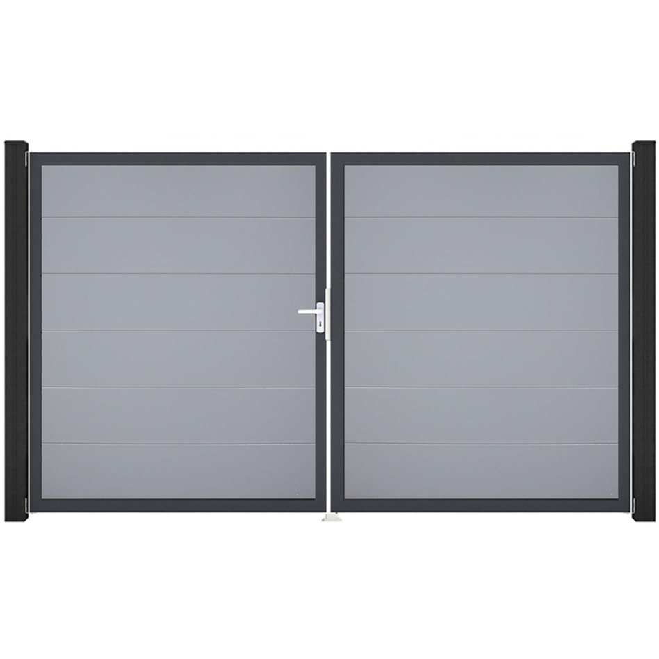 GroJa Doppeltor BasicLine PVC-Steckzaun Silbergrau , DIN Links, Anthrazit DB 703