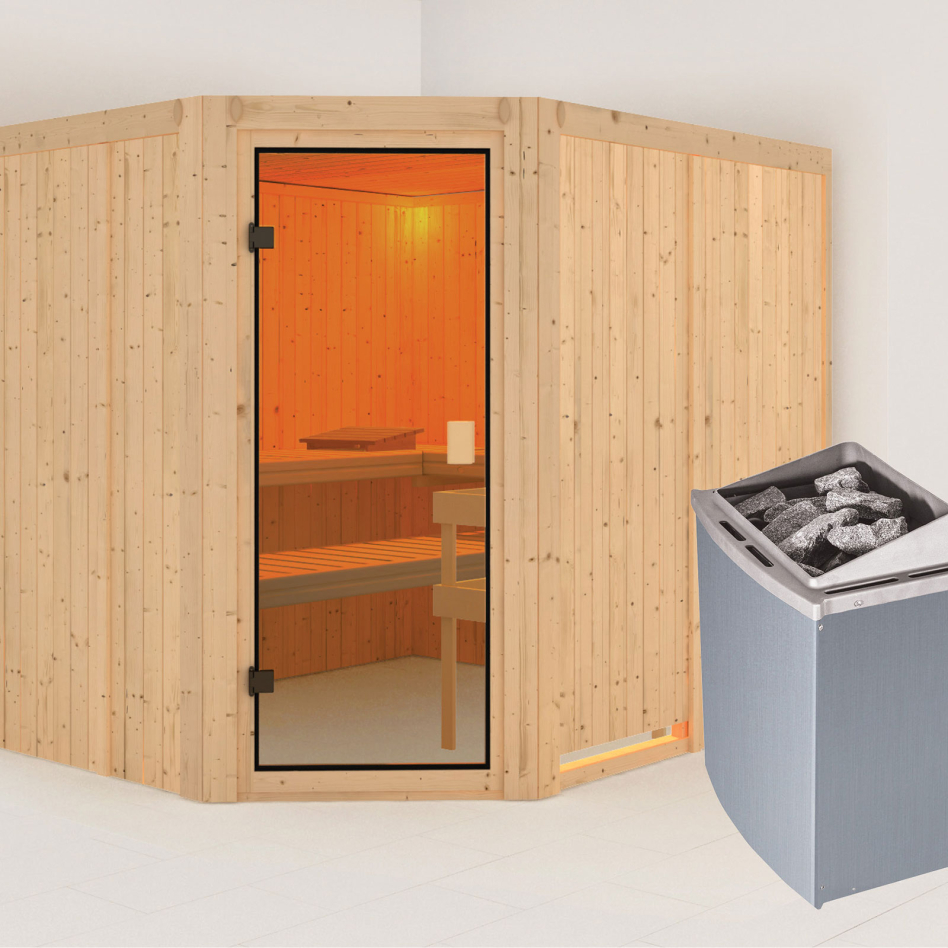 Sauna Karibu Woodfeeling Horna, 9 kW cmd intégrée