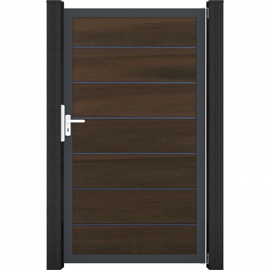 GroJa Einzeltor Solid Grande Premium Steckzaun Walnuss co-extrudiert, 100 cm, Anthrazit DB 703