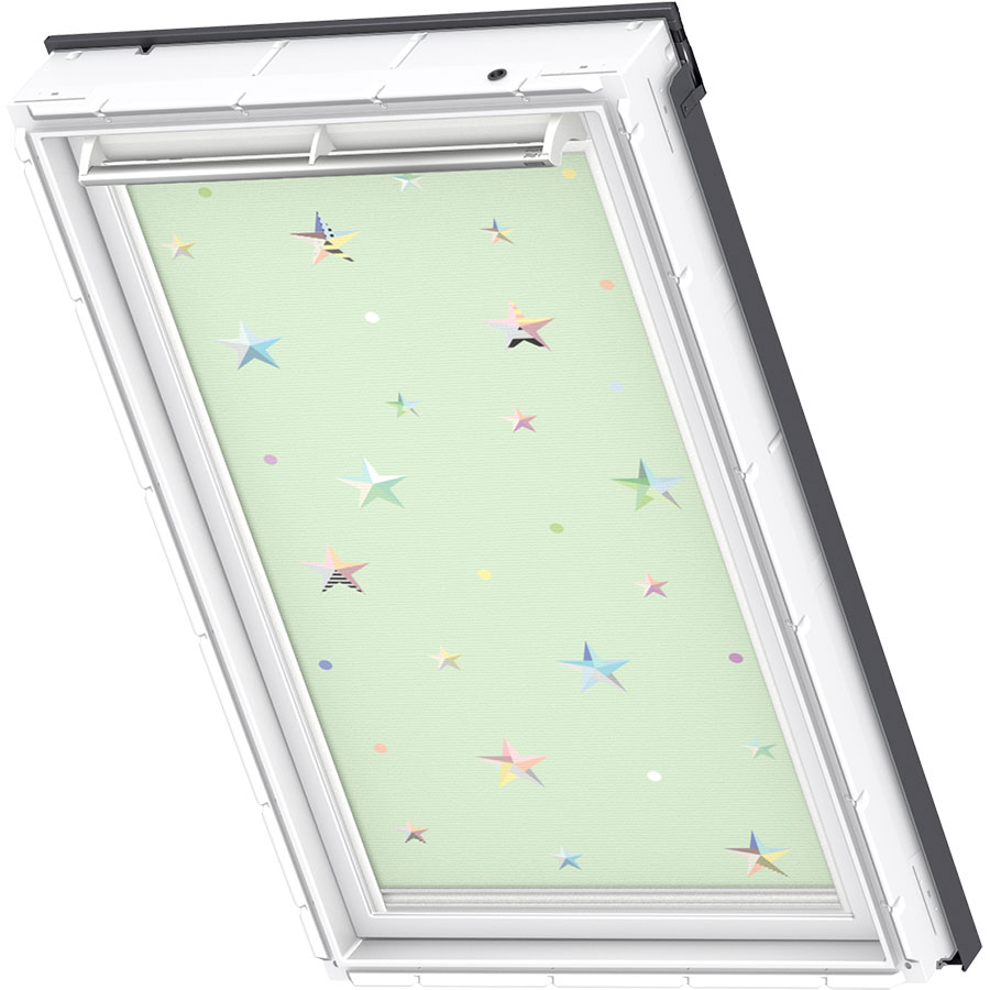 Store d'occultation Disney & Goodnight Collection VELUX DKL manuel Disney vert motif étoiles 4661S, S06, GEL,manuelle,rail blanc,VELUX