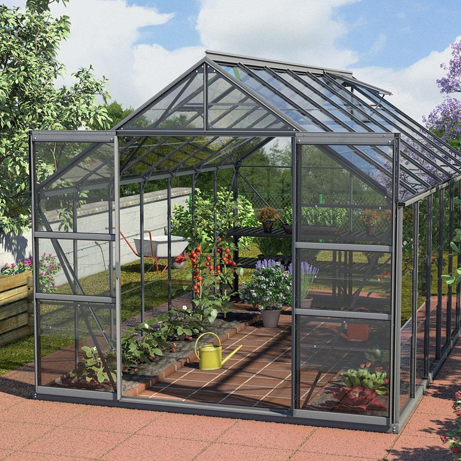 Vitavia Gewächshaus Mars Tomatenhaus Schwarz, 3 mm, 445x257x232 cm (LxBxH),ESG (Einscheibensicherheitsglas, kristallklar)
