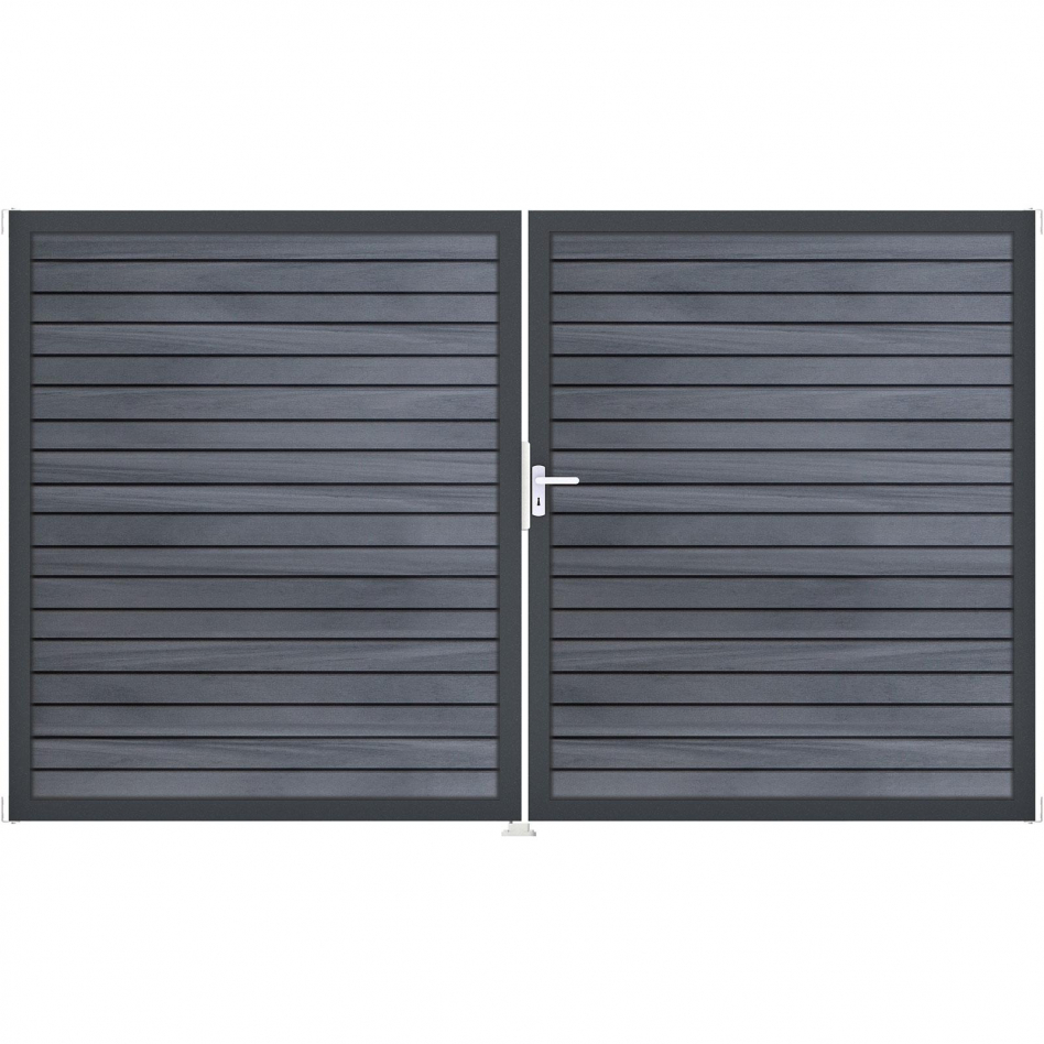 GroJa Doppeltor Solid Rhombus BPC-Steckzaun Steingrau co-extrudiert, DIN Rechts, Anthrazit DB 703